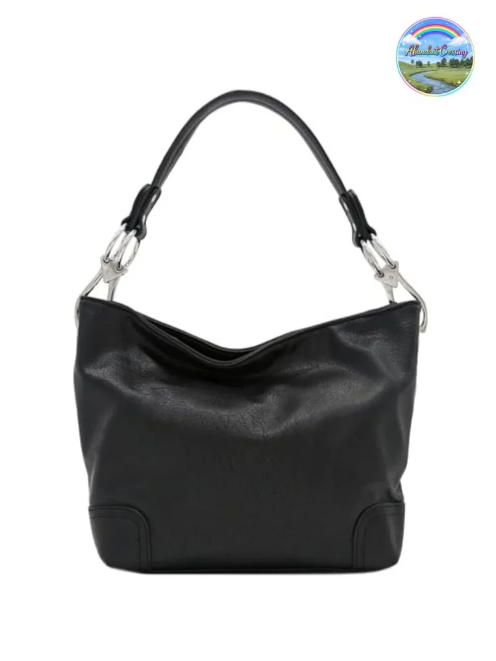 Faux Leather Hobo Shoulder Bag with Big Snap Hook Hardware